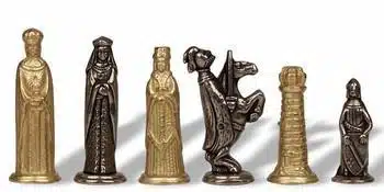 Tablero de ajedrez de madera medieval VI y juego de piezas de ajedrez de metal - Imagen 6