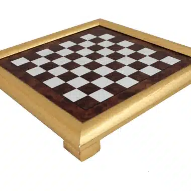 Tablero de ajedrez de madera dorada de olmo y brezo con borde dorado