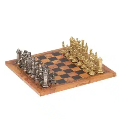 Juego de ajedrez de cuero Camelot King Arthur VII y juego de ajedrez de metal sólido - Imagen 4