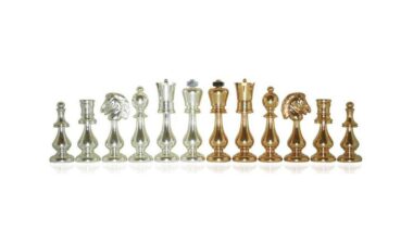 Juego de ajedrez de latón macizo chapado en oro y plata "Oriental grande