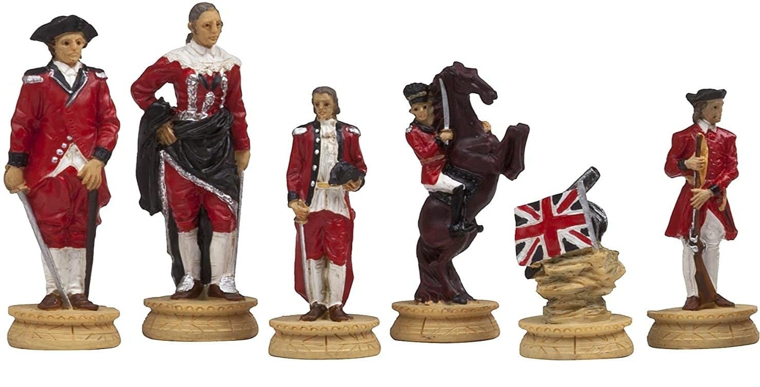 Conjunto Revolución Americana II Tablero de Ajedrez de Madera de Rosa Dorada y Arce & Juego de Ajedrez de Estaño - Imagen 4