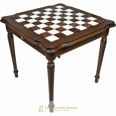 Mesa Luxe III de madera maciza, tablero de ajedrez en alabastro y mármol de Carrara