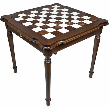 Mesa Luxe III de madera maciza, tablero de ajedrez en alabastro y mármol de Carrara