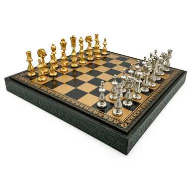 Juego de ajedrez Arabic Style V con tablero negro y piezas doradas y plateadas