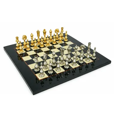 Juego de ajedrez de madera de arce "estilo árabe" y juego de ajedrez de metal bañado en oro y plata