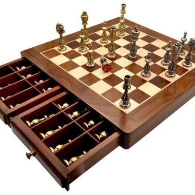 Conjunto Oriental III Tablero de Ajedrez de Madera de Arce y Rosa Dorado & Juego de Ajedrez de Metal