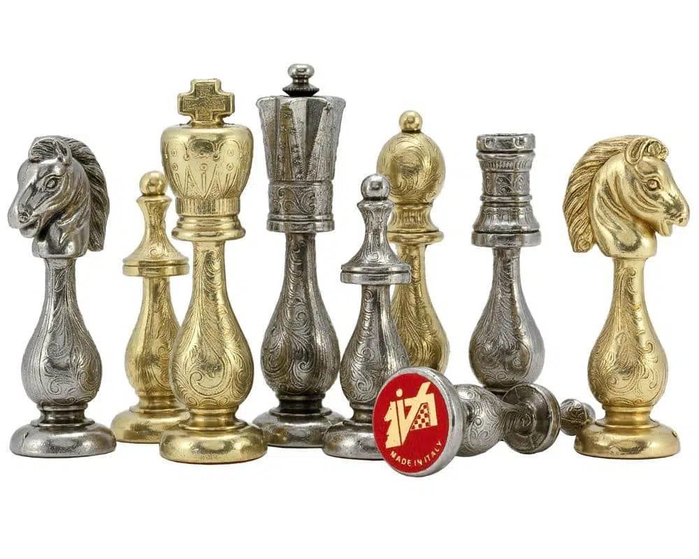 Conjunto Oriental III Tablero de Ajedrez de Madera de Arce y Rosa Dorado & Juego de Ajedrez de Metal - Imagen 6