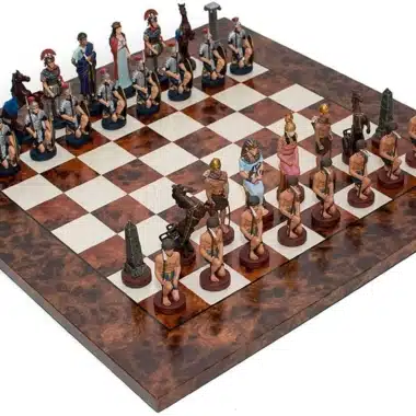 Roma y Egipto III Juego de ajedrez de madera de olmo y brezo y juego de ajedrez de estaño pintado a mano