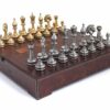 Juego de ajedrez de cuero genuino "floreado" y juego de ajedrez de metal macizo chapado en oro y plata