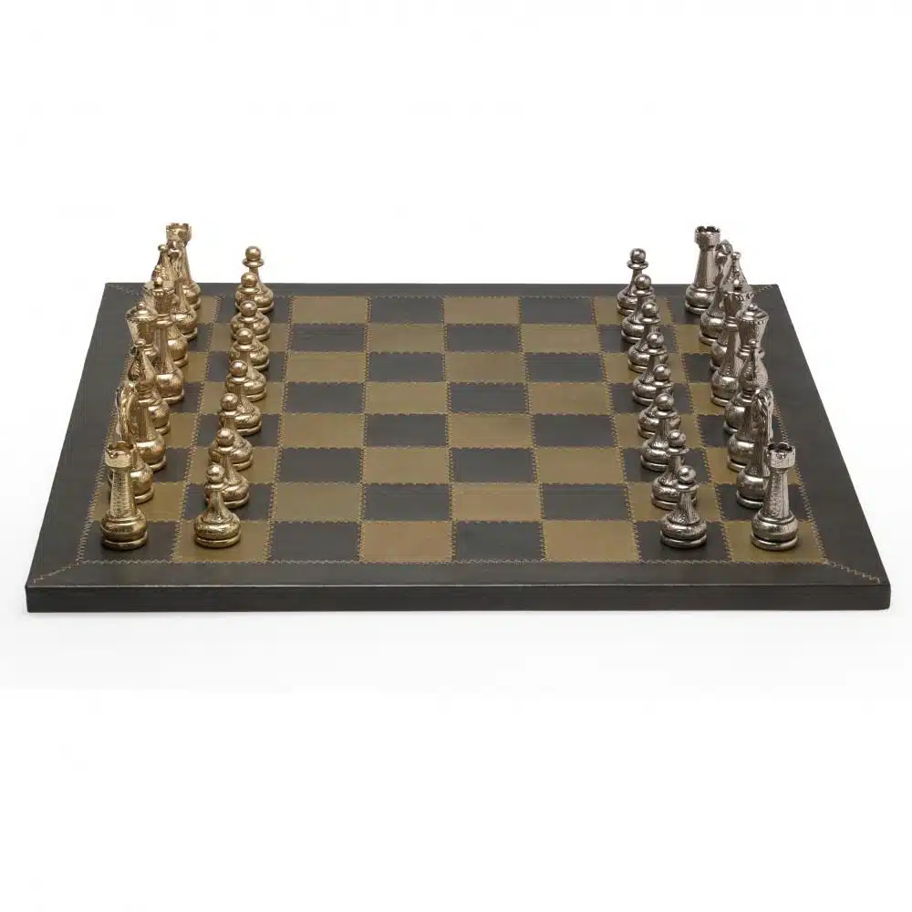 Tablero de ajedrez de cuero genuino floreado IIII y juego de ajedrez de metal - Imagen 3