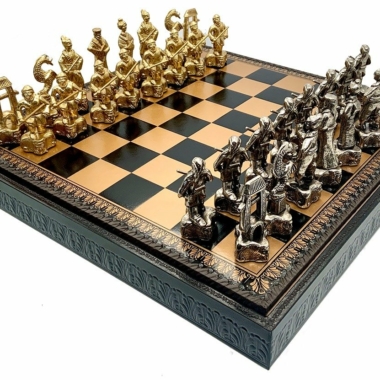 Conjunto Samurái II Tablero de Ajedrez Caja de Almacenamiento y Juego de Ajedrez en Metal