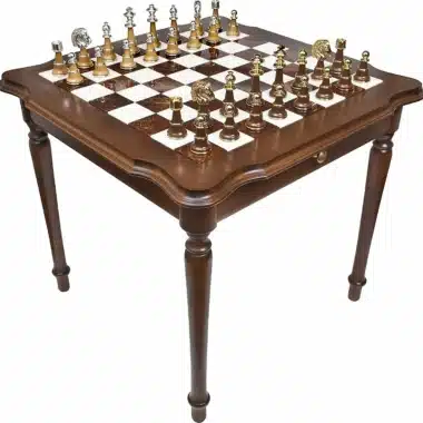 Mesa y juego de ajedrez Staunton XL IV de mármol de Carrara y madera
