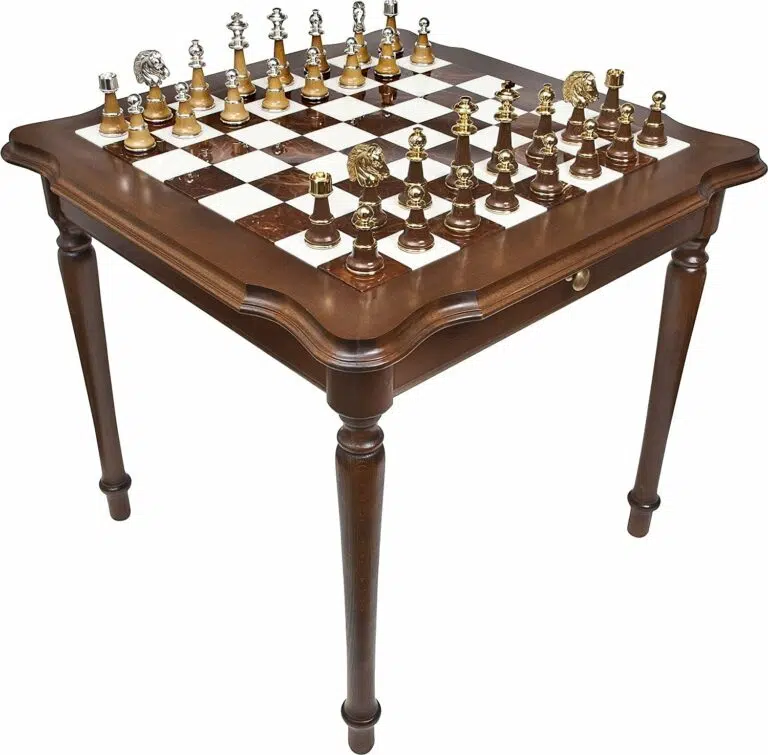Mesa y juego de ajedrez Staunton XL IV de mármol de Carrara y madera