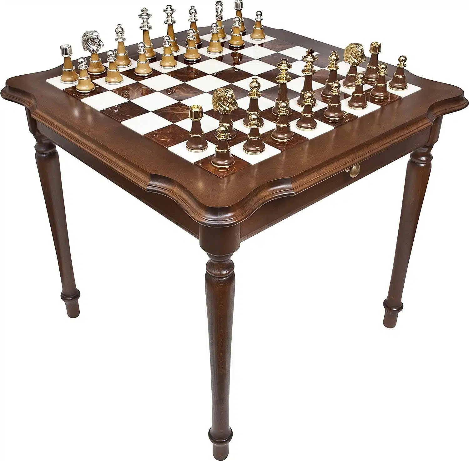 Mesa y juego de ajedrez Staunton XL IV de mármol de Carrara y madera