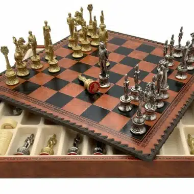 Juego de ajedrez de cuero Napoleón II y juego de ajedrez de metal sólido