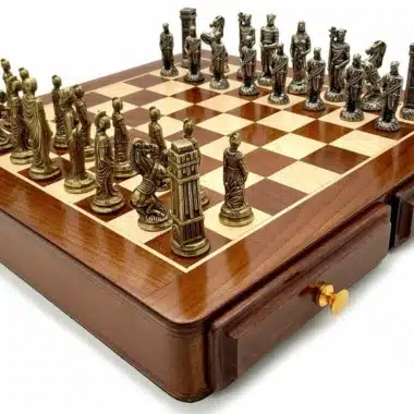 Romanos vs Bárbaros V Tablero de Ajedrez con Dos Cajones de Almacenamiento y Juego de Ajedrez de Metal