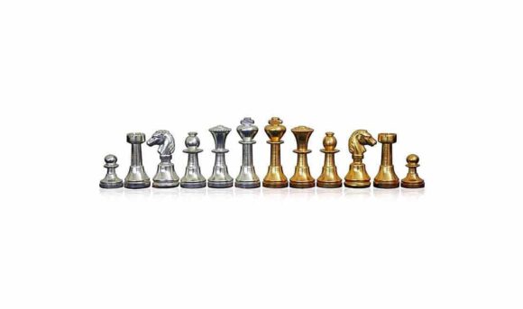 Juego de ajedrez de latón macizo chapado en oro y plata "Mignon
