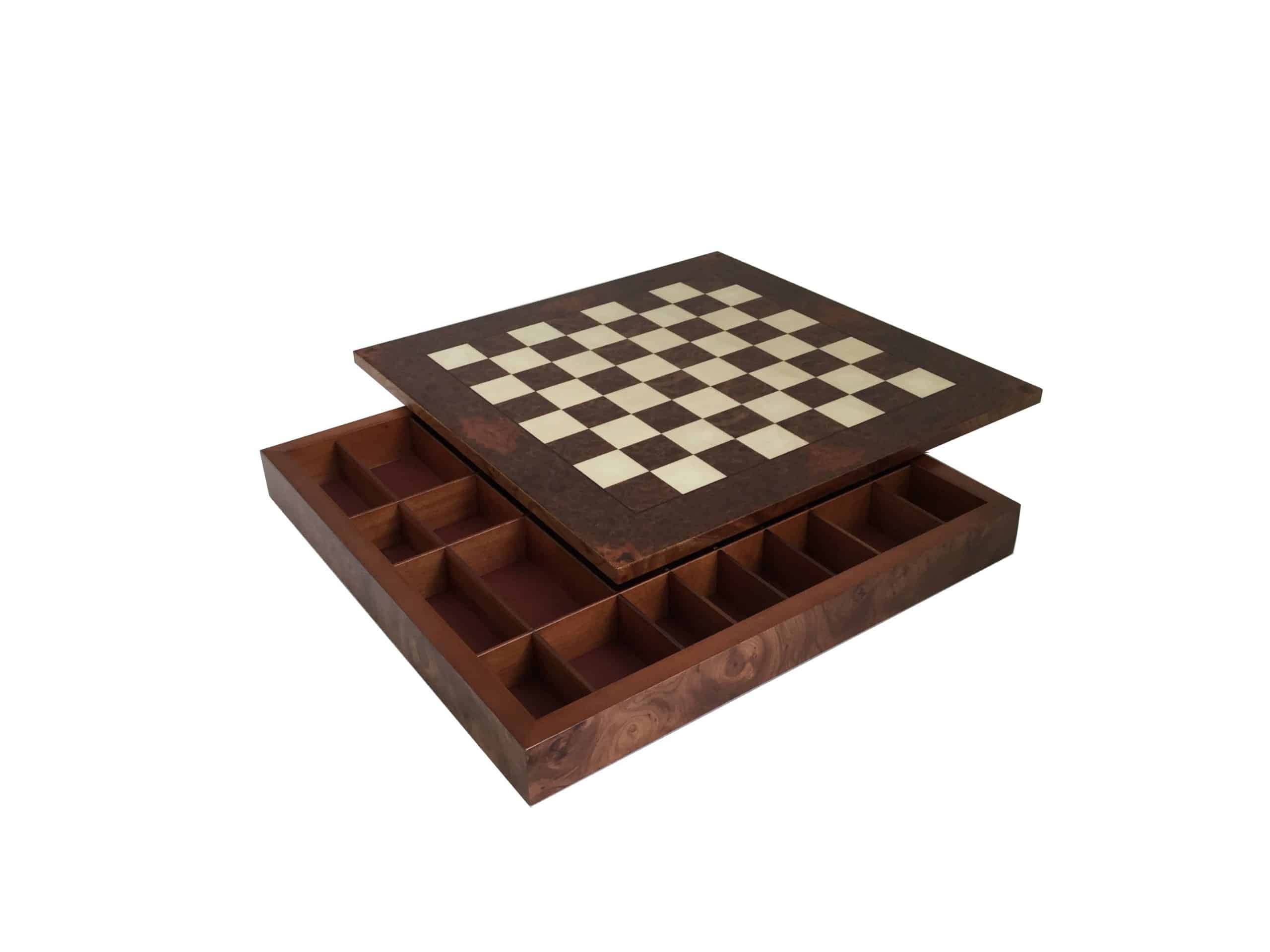 Conjunto Oriental II Tablero de Ajedrez Caja de Almacenamiento en Madera de Brezo y Juego de Ajedrez en Madera y Latón - Imagen 5