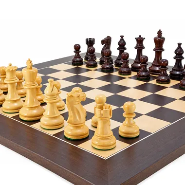 Tablero de ajedrez "Atlantic" de wengué y juego de ajedrez de palosanto