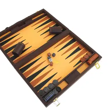 Backgammon de viaje magnético y plegable de cuero italiano marrón