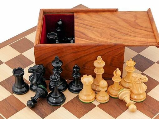 Juego de ajedrez "Competition Compact" de arce y nogal, juego de ajedrez de madera y caja de almacenamiento de palisandro dorado
