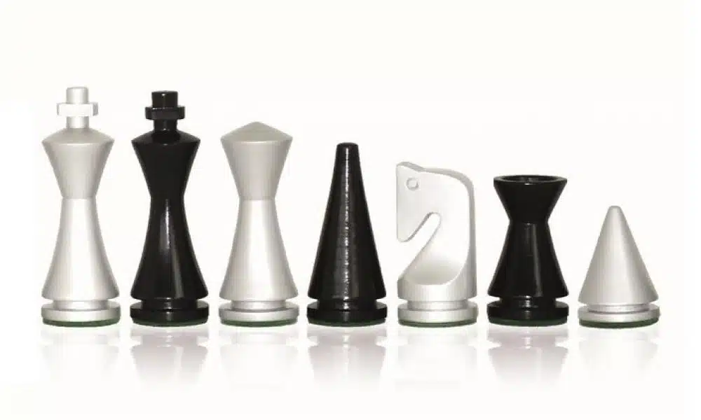 Juego de ajedrez moderno de madera de brezo y arce gris y juego de ajedrez de madera lacada en blanco y negro - Imagen 5
