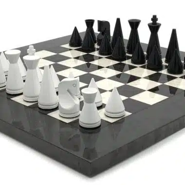 Juego de ajedrez moderno de madera de brezo y arce gris y juego de ajedrez de madera lacada en blanco y negro