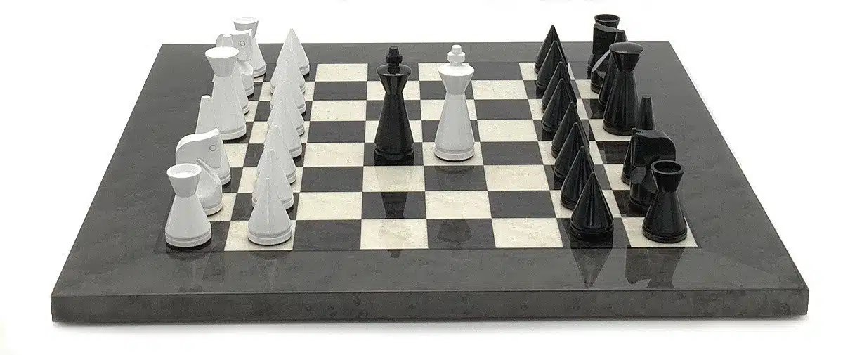 Juego de ajedrez moderno de madera de brezo y arce gris y juego de ajedrez de madera lacada en blanco y negro - Imagen 2