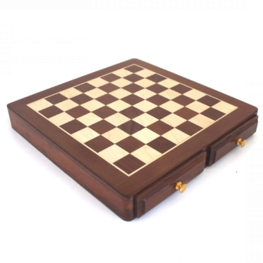 Tablero de Ajedrez de Madera de Rosa Dorado y Arce con Doble Cajón de Almacenamiento