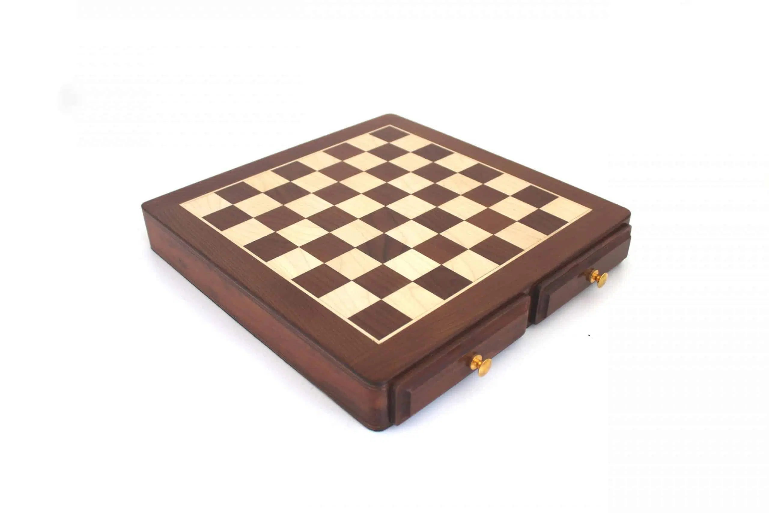 Tablero de Ajedrez de Madera de Rosa Dorado y Arce con Doble Cajón de Almacenamiento