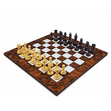 Set Garvi Luxe completo, piezas en madera de rosa sobre tablero de raíz de nogal