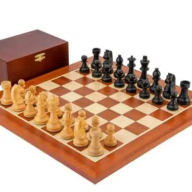 Juego de ajedrez Championship II de caoba y arce, juego de ajedrez de boj y boj ebonizado y caja de almacenamiento de madera de abedul