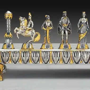 Conjunto Renacimiento Florentino Tablero de Ajedrez y Juego de Ajedrez en Bronce, Ónix y Oro de 24 Quilates - Imagen 2