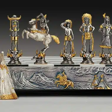 Alternative view of Conjunto Indios vs Vaquero Tablero de Ajedrez y Juego de Ajedrez en Bronce, Ónix y Oro de 24 Quilates