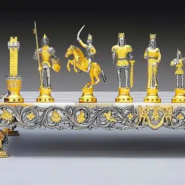 Alternative view of Conjunto Carlomagno Emperador del Sacro Imperio Romano Ajedrez y Juego de Ajedrez en Bronce, Ónix y Oro de 24 Quilates