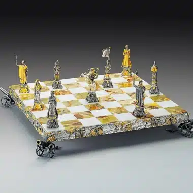 Conjunto Napoleón Bonaparte Tablero de Ajedrez y Juego de Ajedrez en Bronce, Ónix y Oro de 24 Quilates