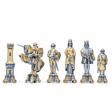 Alternative view of Conjunto Rey Arturo y Ginebra Mesa de Ajedrez y Juego de Ajedrez en Bronce, Ónix y Oro de 24 Quilates