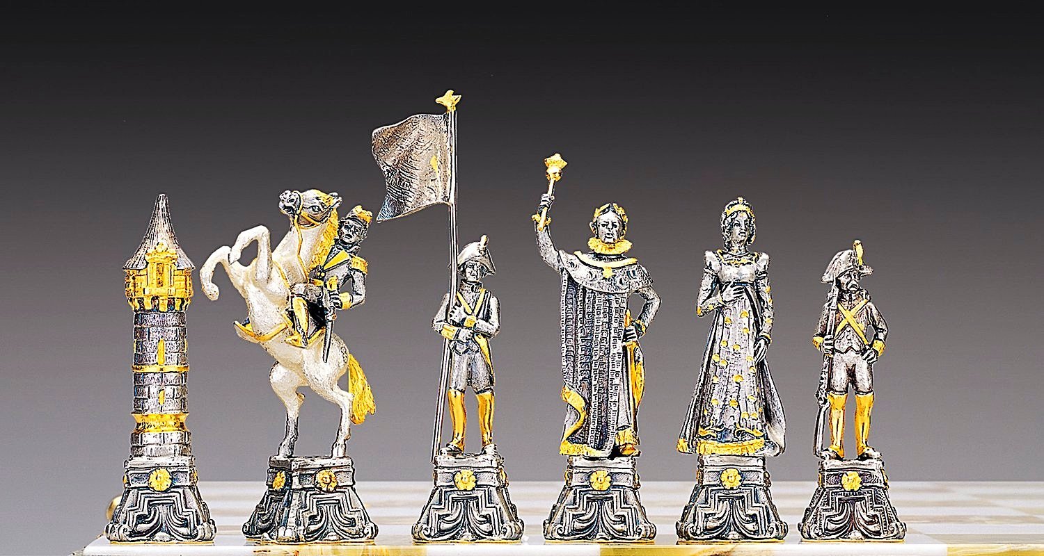 Conjunto Napoleón Bonaparte y el Zar Dimitri Tablero y Juego de Ajedrez en Bronce, Ónix y Oro de 24 Quilates - Imagen 2