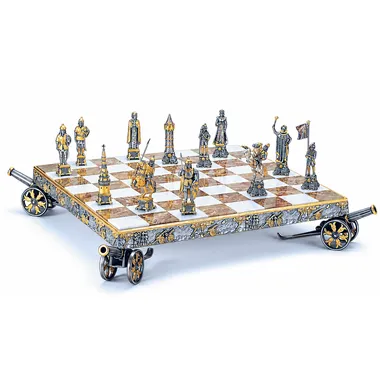 Juego Napoleón y Zar Dimitri sobre tablero de ónix montado sobre ruedas doradas