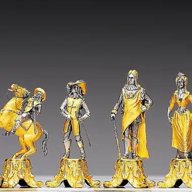 Conjunto Louis XIV el Rey Sol 1643 Mesa de Ajedrez cuadrada y Juego de Ajedrez en Bronce, Ónix y Oro de 24 Quilates - Imagen 2