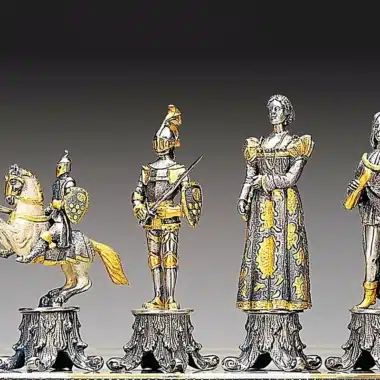 Piezas Medicis vs Pazzi en bronce y oro de 24 quilates, caballo, infante y damas