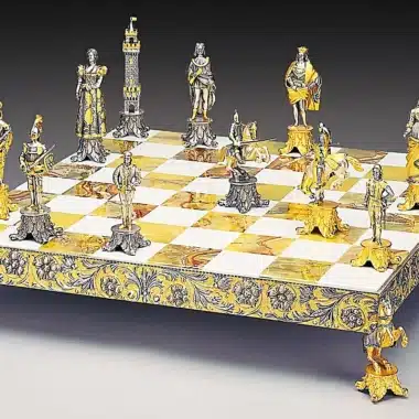 Conjunto Médicis Vs Pazzi Tablero y Juego de Ajedrez en Bronce, Ónix y Oro de 24 Quilates