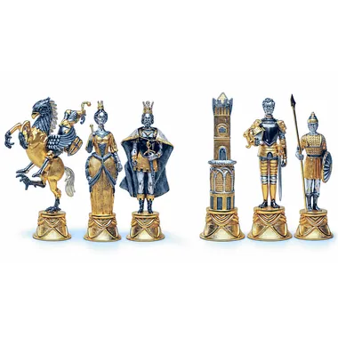 Alternative view of Conjunto XL Charlemagne Rey de los Carolingios vs Moros de España Mesa de Ajedrez rectangular y Juego de Ajedrez en Bronce, Ónix y Oro de 24 Quilates