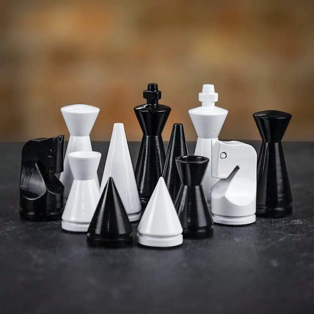Juego de ajedrez moderno de madera de brezo y arce gris y juego de ajedrez de madera lacada en blanco y negro - Imagen 3