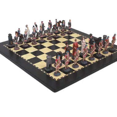 Tablero de ajedrez de madera de la batalla de Troya y juego de ajedrez de estaño