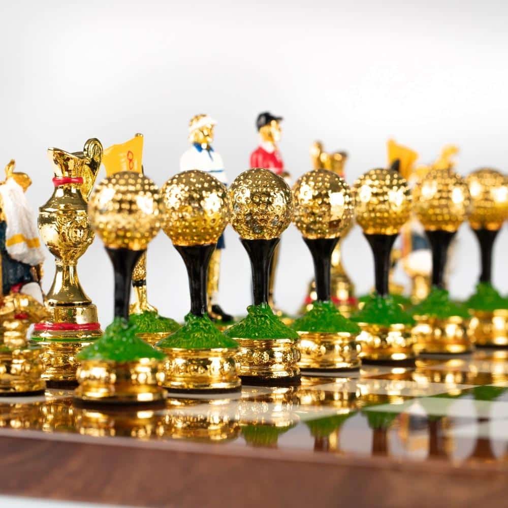 Conjunto Golfista Tablero de Ajedrez de Madera de Olmo y Brezo Lacado & Juego de Ajedrez de Estaño - Imagen 2