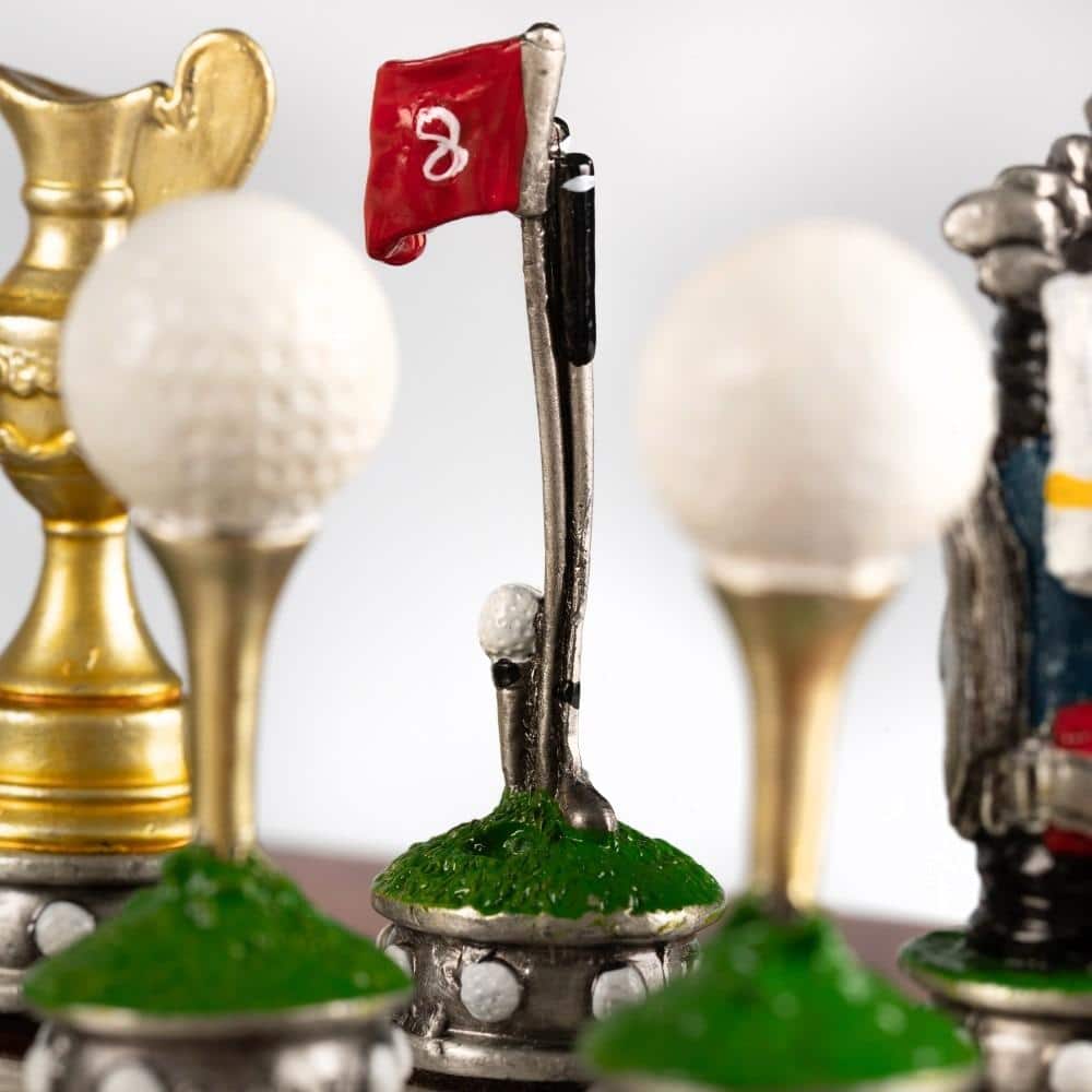 Conjunto Golfista Tablero de Ajedrez de Madera de Olmo y Brezo Lacado & Juego de Ajedrez de Estaño - Imagen 6