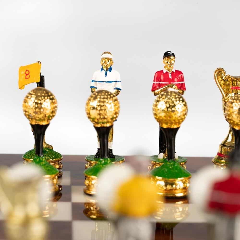 Conjunto Golfista Tablero de Ajedrez de Madera de Olmo y Brezo Lacado & Juego de Ajedrez de Estaño - Imagen 11