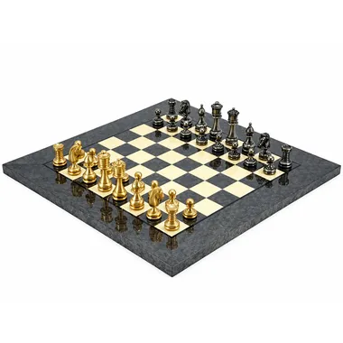 Juego de ajedrez completo Persia II, piezas doradas y plateadas sobre tablero de arce