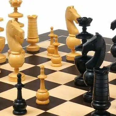 Caballos y torres negros y claros del juego Palais Français en posición de juego